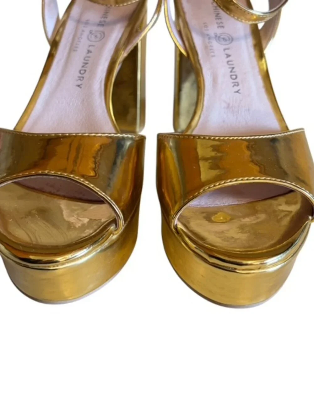 Chinese Laundry Gold Metallic Chunky Platform 7.5 Prom Homecoming Sandal